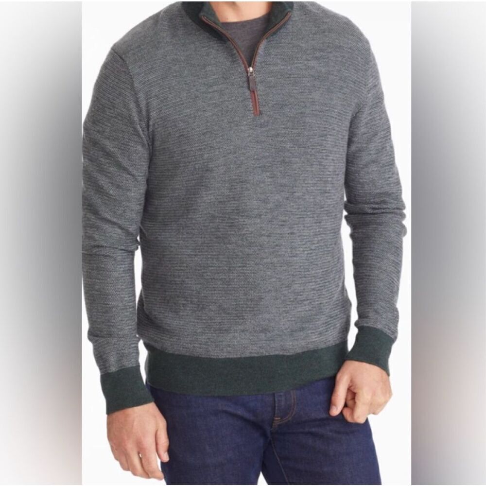 Untuckit sz XXL 100% wool sweater Belguardo jacquard green 1/4 zip